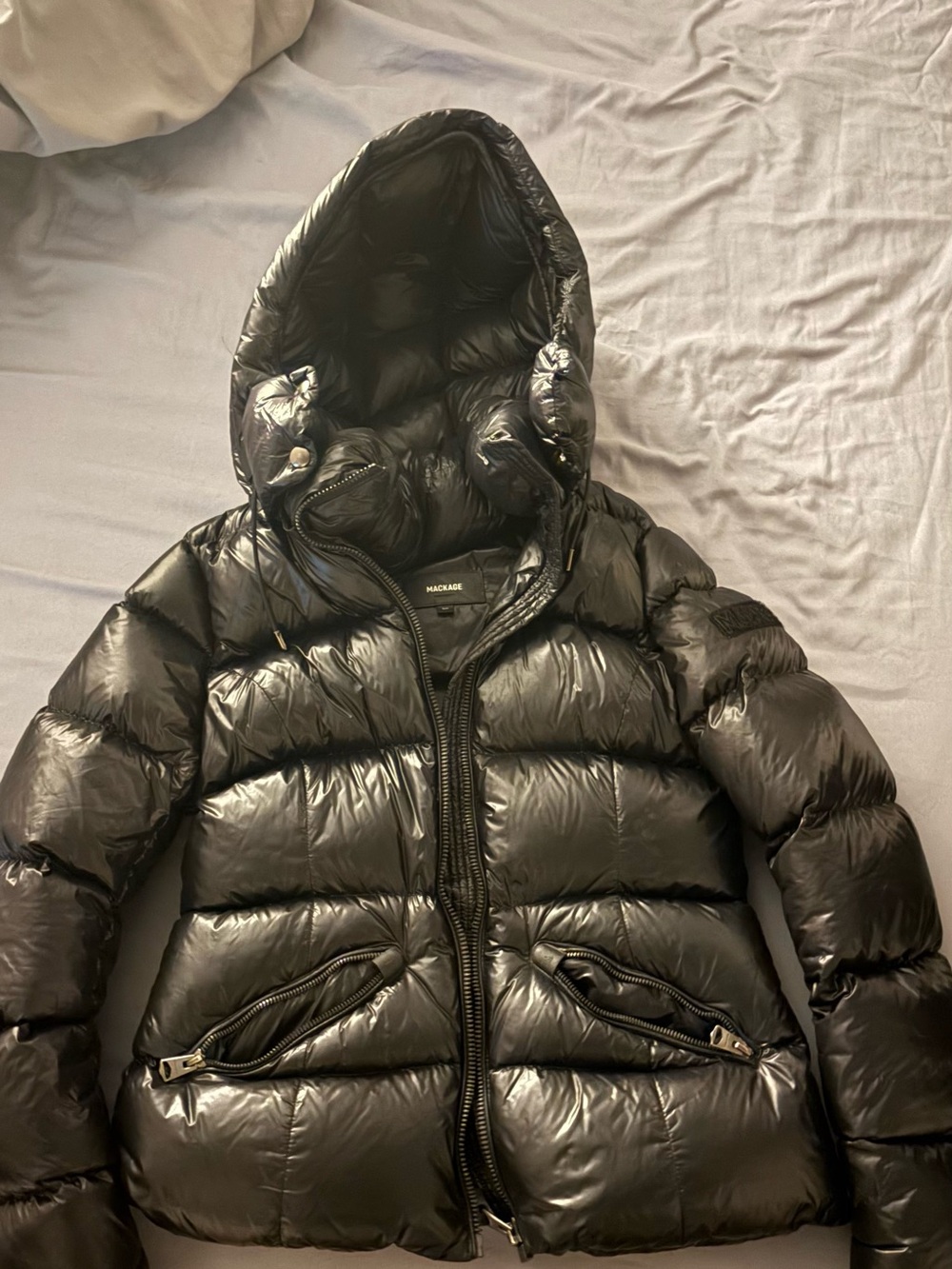 Mackage Shiny Black Quilted Down Puffer Jacket with Hood